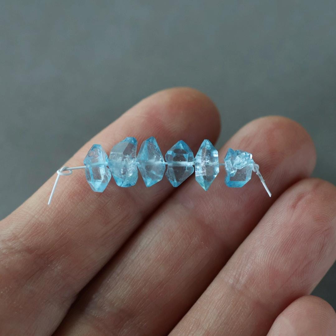 6-8mm AAA Blue Herkimer Diamond Chip Beads 6 PCs