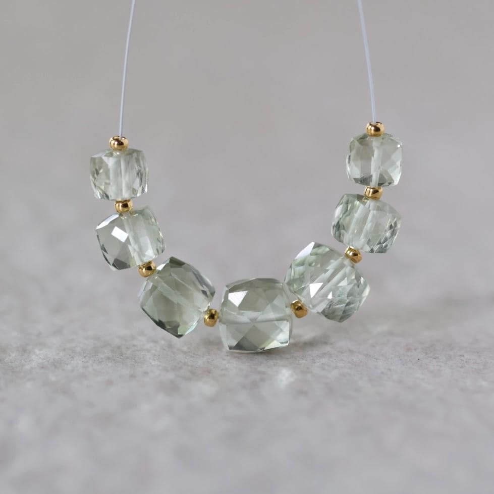 6-8mm AAA Green Amethyst Cube Beads Faceted Prasiolite Transparent Sparkly Natural Gemstone for DIY Jewelry Making Supplies