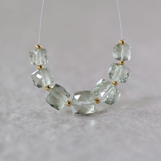 6-8mm AAA Green Amethyst Cube Beads Faceted Prasiolite Transparent Sparkly Natural Gemstone for DIY Jewelry Making Supplies