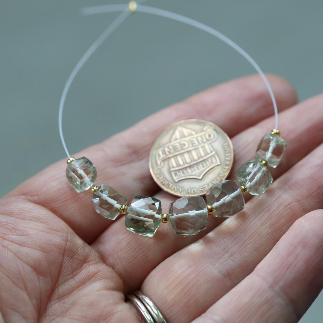 6-8mm AAA Green Amethyst Cube Beads Faceted Prasiolite Transparent Sparkly Natural Gemstone for DIY Jewelry Making Supplies