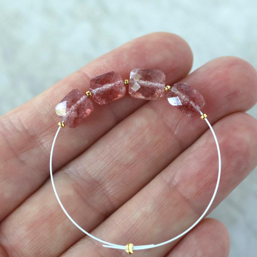 6mm AAA Brazilian Strawberry Quartz Beads Faceted Rectangle Square 4 Pcs Natural Gemstone for DIY Jewelry Making Supplies