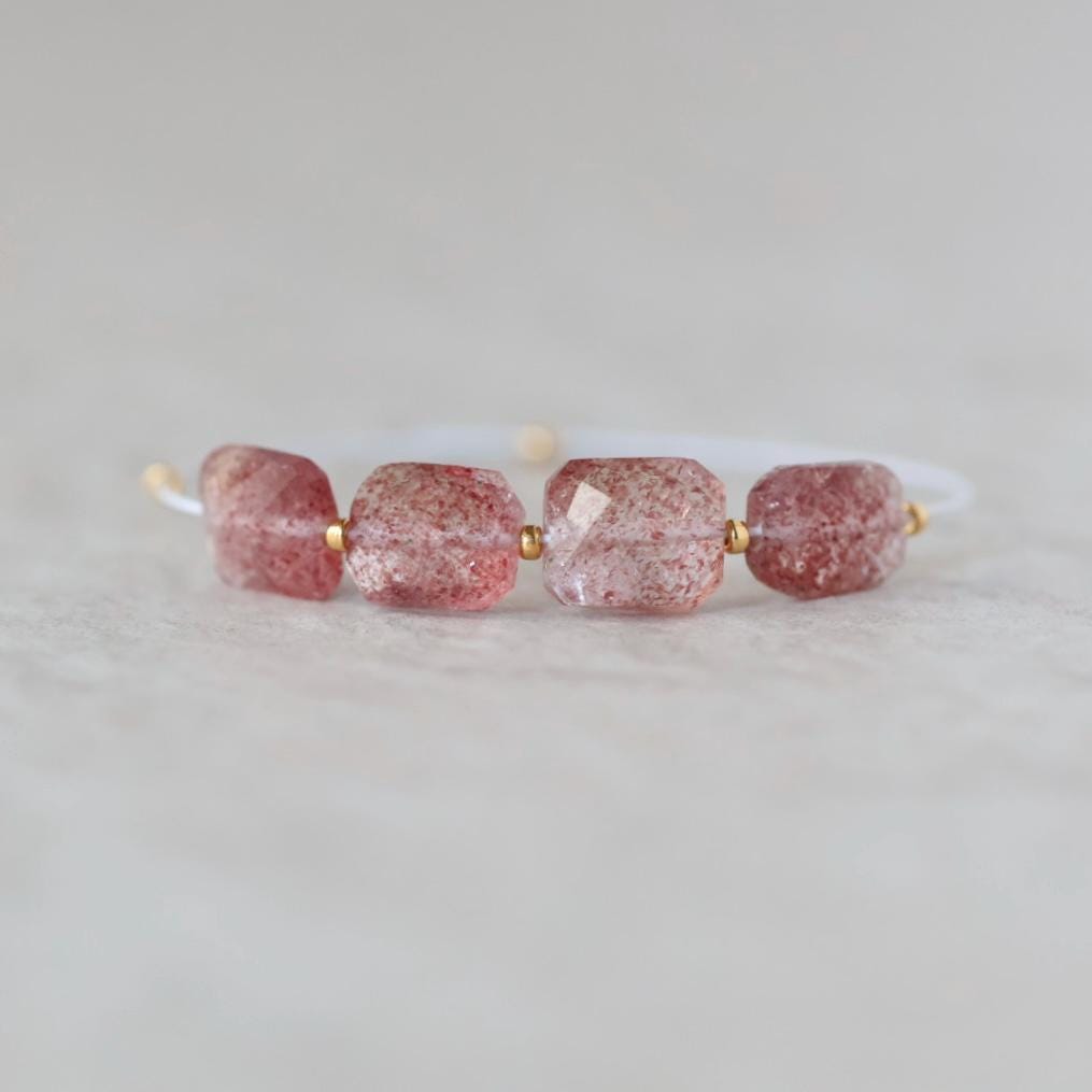 6mm AAA Brazilian Strawberry Quartz Beads Faceted Rectangle Square 4 Pcs Natural Gemstone for DIY Jewelry Making Supplies