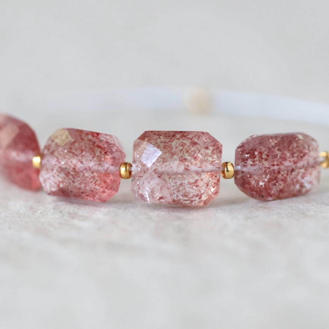 6mm AAA Brazilian Strawberry Quartz Beads Faceted Rectangle Square 4 Pcs Natural Gemstone for DIY Jewelry Making Supplies