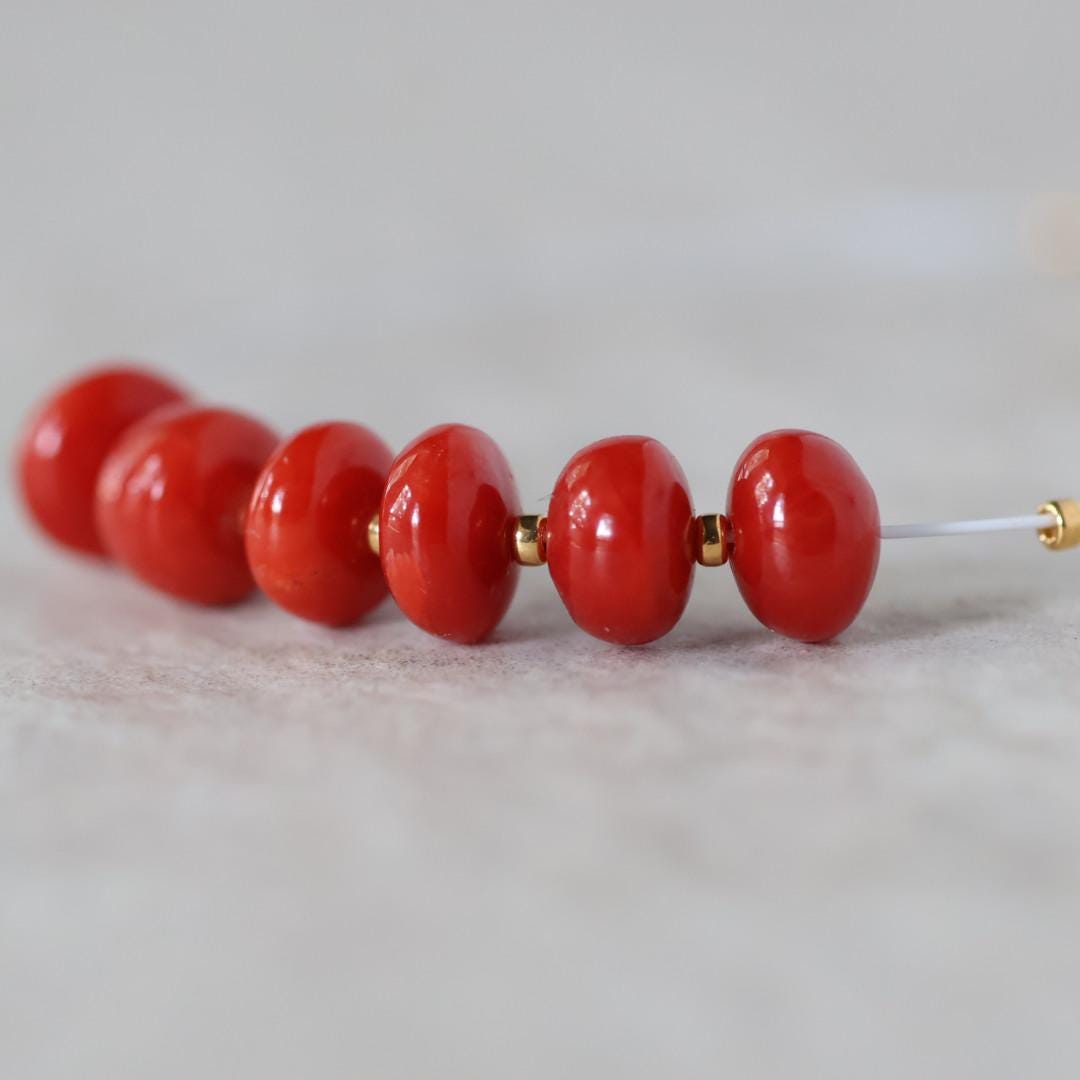 6mm AAA Italian Coral Beads Smooth Rondelle Natural Genuine Undyed Sardinia Coral for DIY Jewelry Making