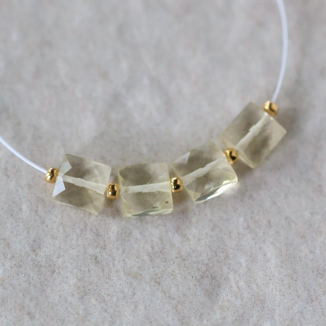 6mm AAA Natural Citrine Beads Faceted Square 4 Pcs Light Yellow Gemstone for DIY Jewelry Making Earrings Supplies