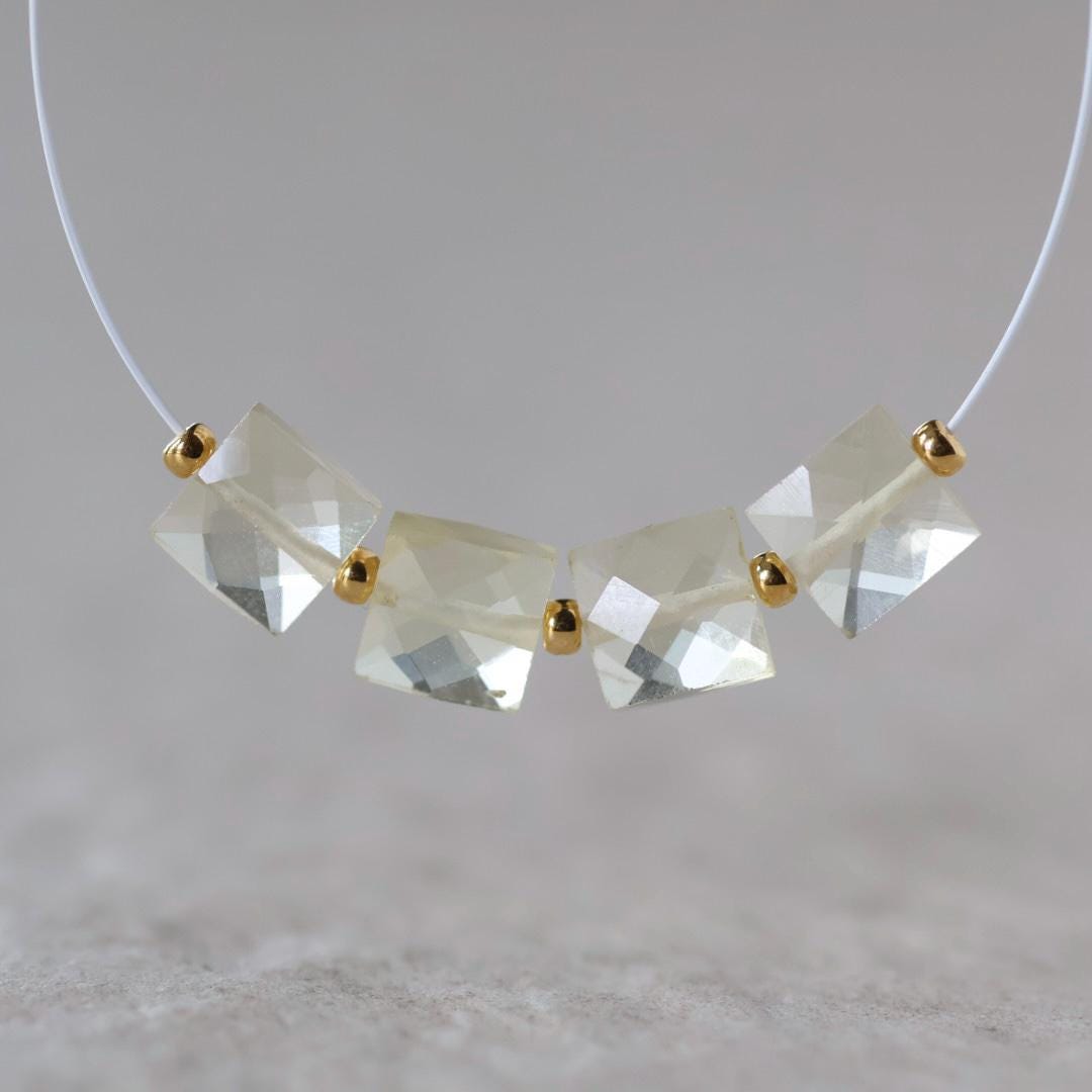 6mm AAA Natural Citrine Beads Faceted Square 4 Pcs Light Yellow Gemstone for DIY Jewelry Making Earrings Supplies