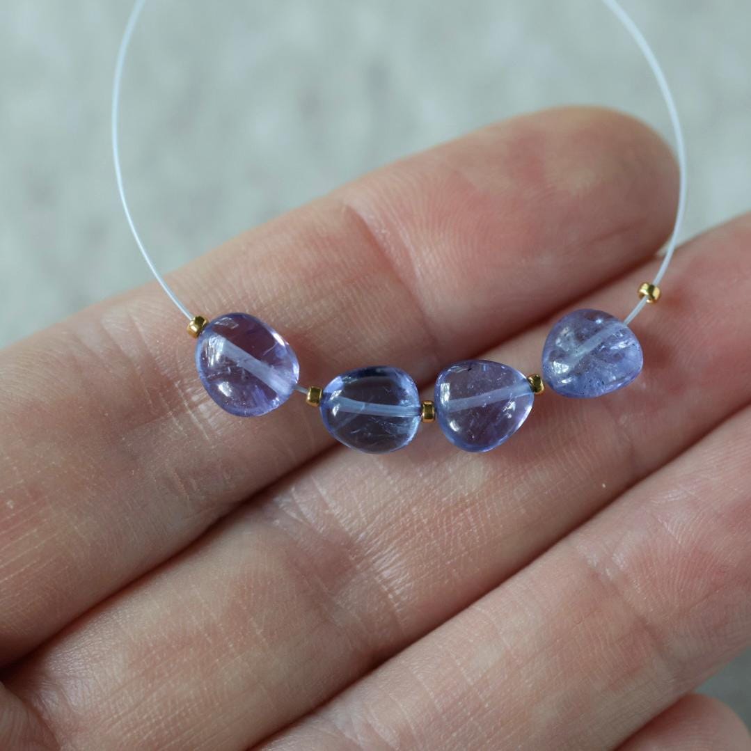 6mm AAA Tanzanite Beads Smooth Nuggets 4 Pcs Gem Quality Gemstone for DIY Jewelry Making Necklace Earrings