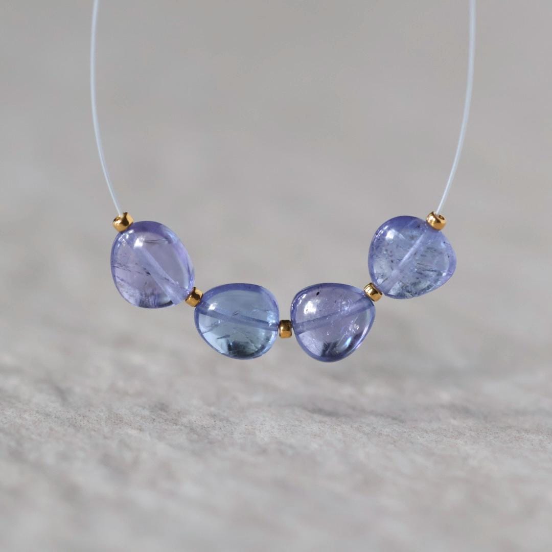 6mm AAA Tanzanite Beads Smooth Nuggets 4 Pcs Gem Quality Gemstone for DIY Jewelry Making Necklace Earrings