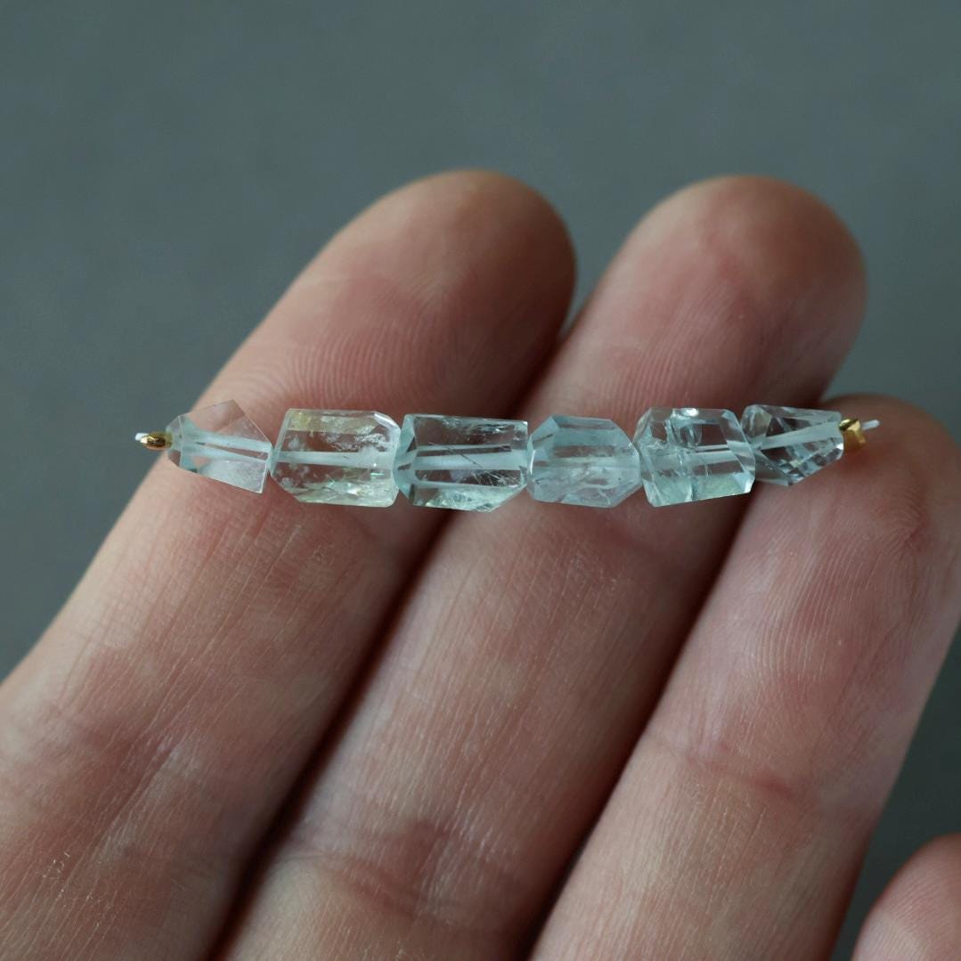 Natural Aquamarine Faceted Nugget Beads 5-6mm Stone Chunk Gemstone Bead Jewelry Making Craft Gift Beads March Birthstone