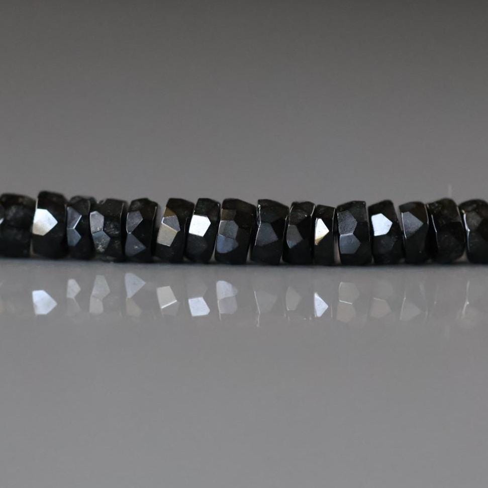 6mm Black Spinel Faceted Heishi Beads 20 Pcs Sparkly Black Spinel Tyre Beads Crystal Genuine Gemstone Beads for Jewelry Making