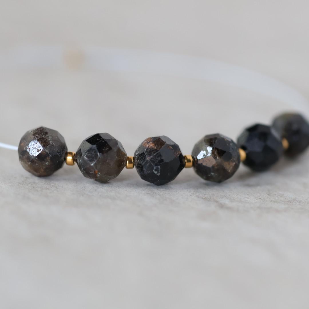 6mm Black Star Sapphire Beads Faceted Round 6 PCs Raw Black Sapphire Natural Gemstone for DIY Jewelry Making