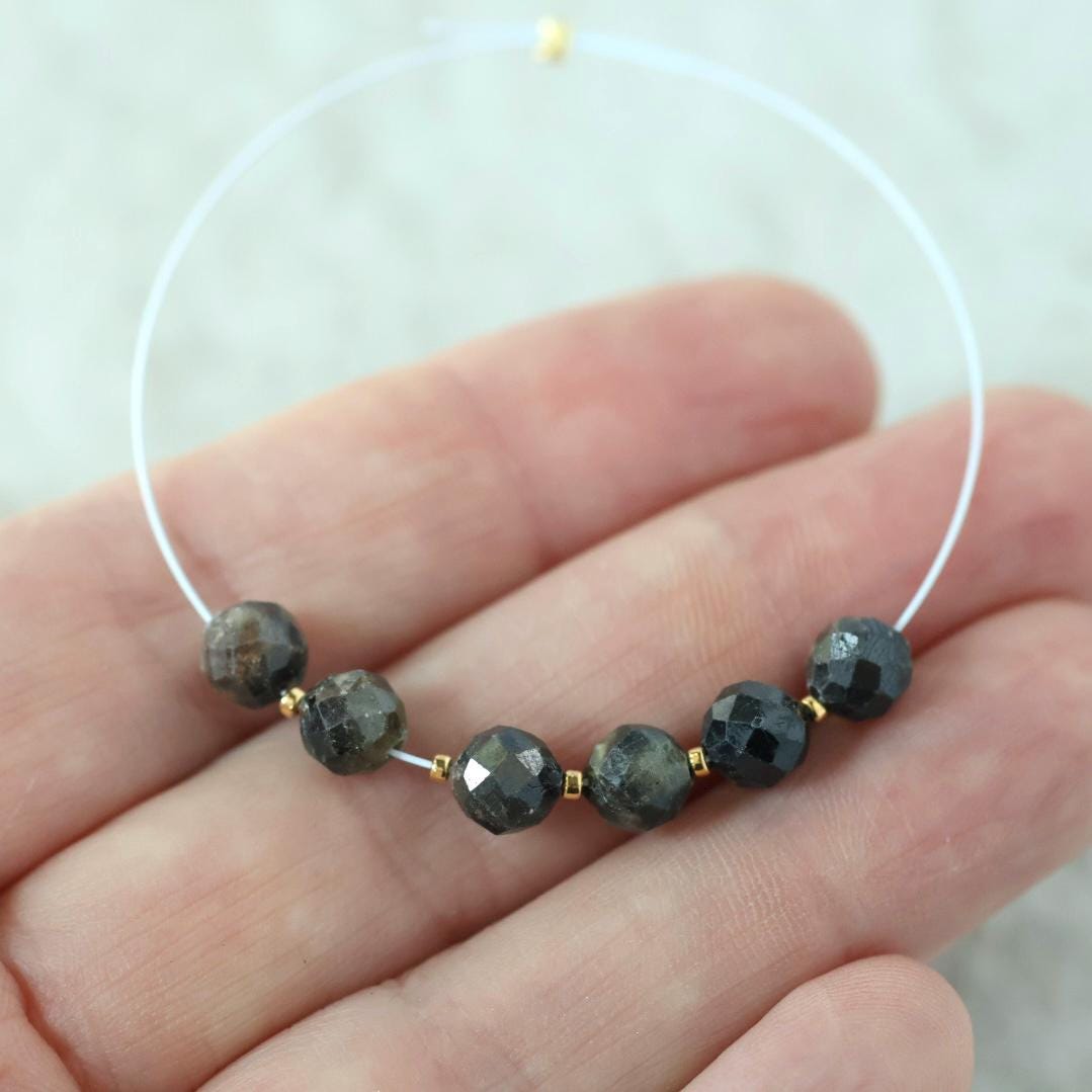 6mm Black Star Sapphire Beads Faceted Round 6 PCs Raw Black Sapphire Natural Gemstone for DIY Jewelry Making