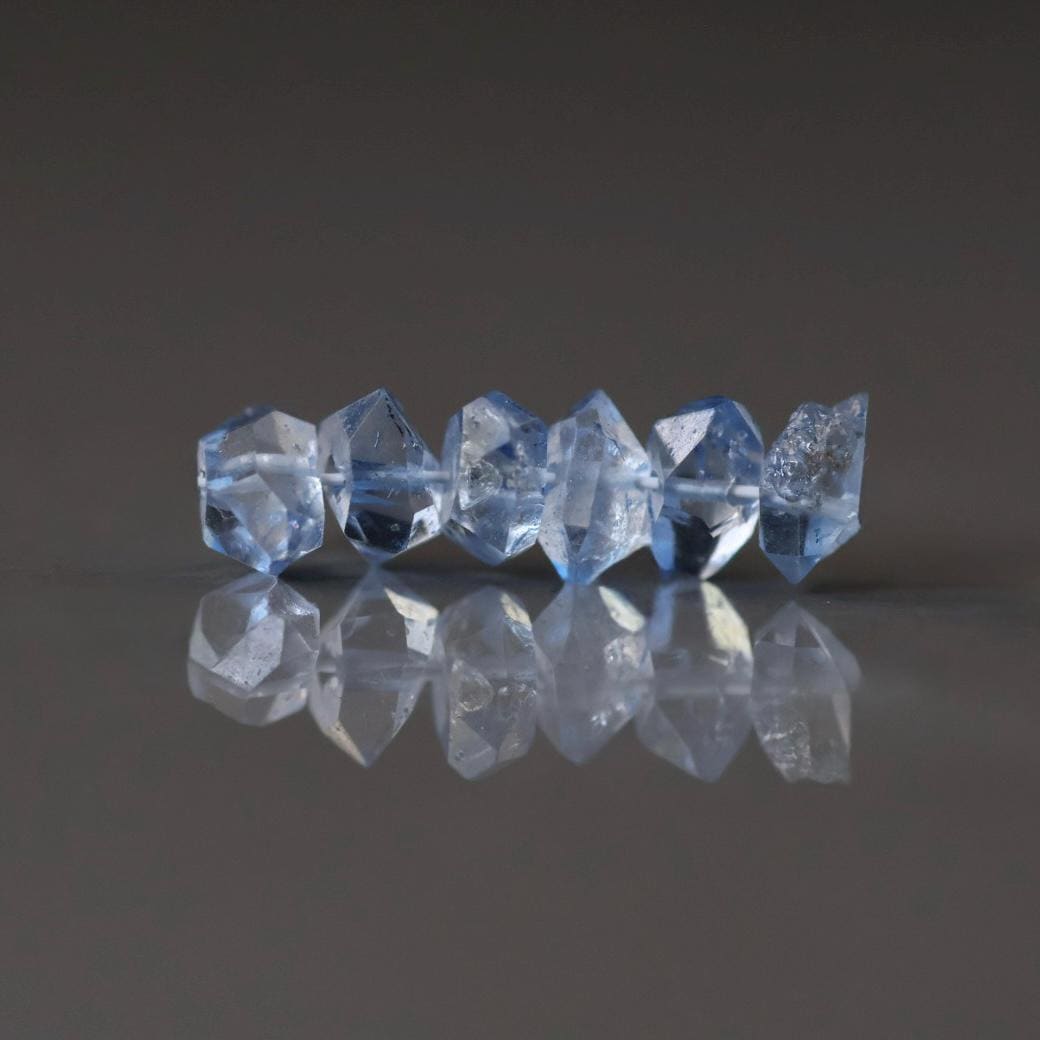 6mm Blue Herkimer Diamond Beads - Round Natural Gemstone 6 Pcs