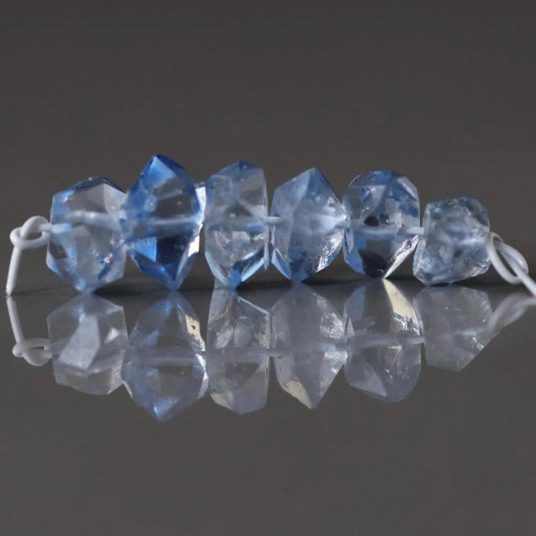 6mm Blue Herkimer Diamond Beads - Round Natural Gemstone 6 Pcs