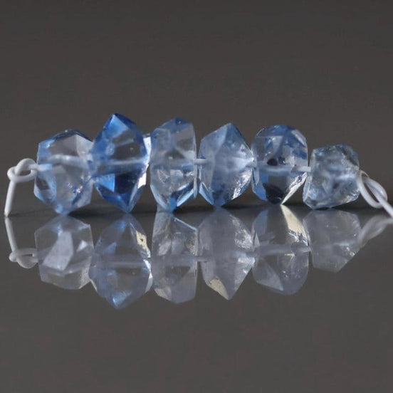 6mm Blue Herkimer Diamond Beads - Round Natural Gemstone 6 Pcs
