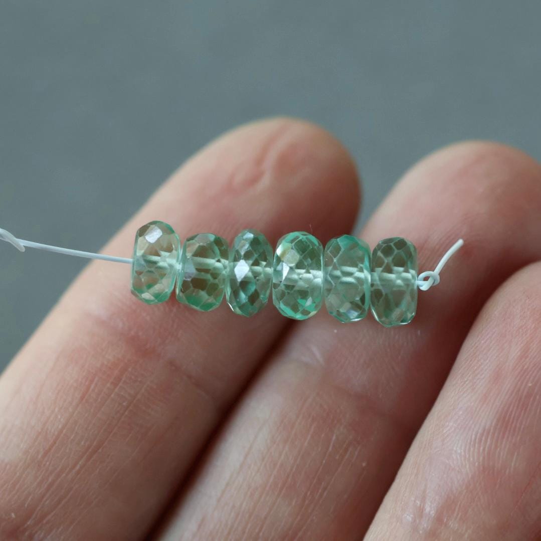 6mmGreen Sapphire Beads Rondelle 6 PCs Faceted Genuine Gemstone Beads Jewelry Making Beading Craft Gift September Birthstone