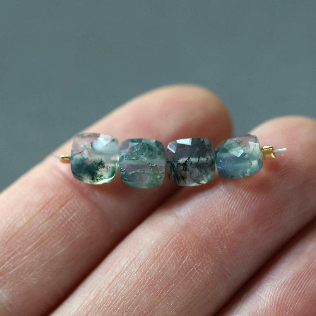 6mm Moss Agate Square Beads – Faceted Square Natural Gemstone