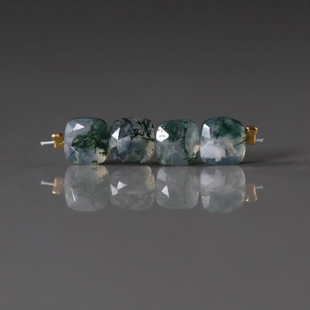 6mm Moss Agate Square Beads – Faceted Square Natural Gemstone