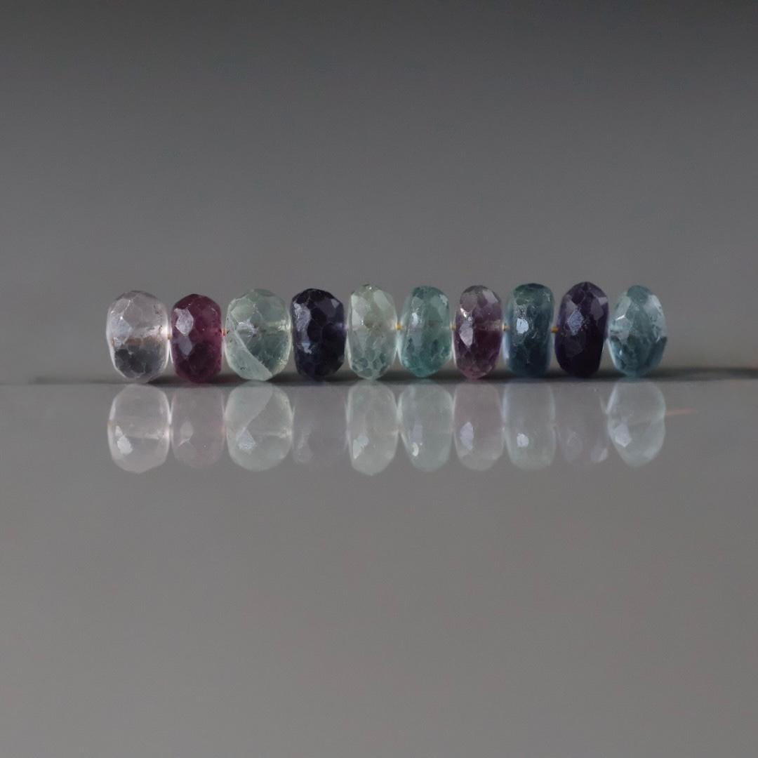 6mm Multi Color Fluorite Beads 10 Pcs – Faceted Rondelle Natural Gemstone