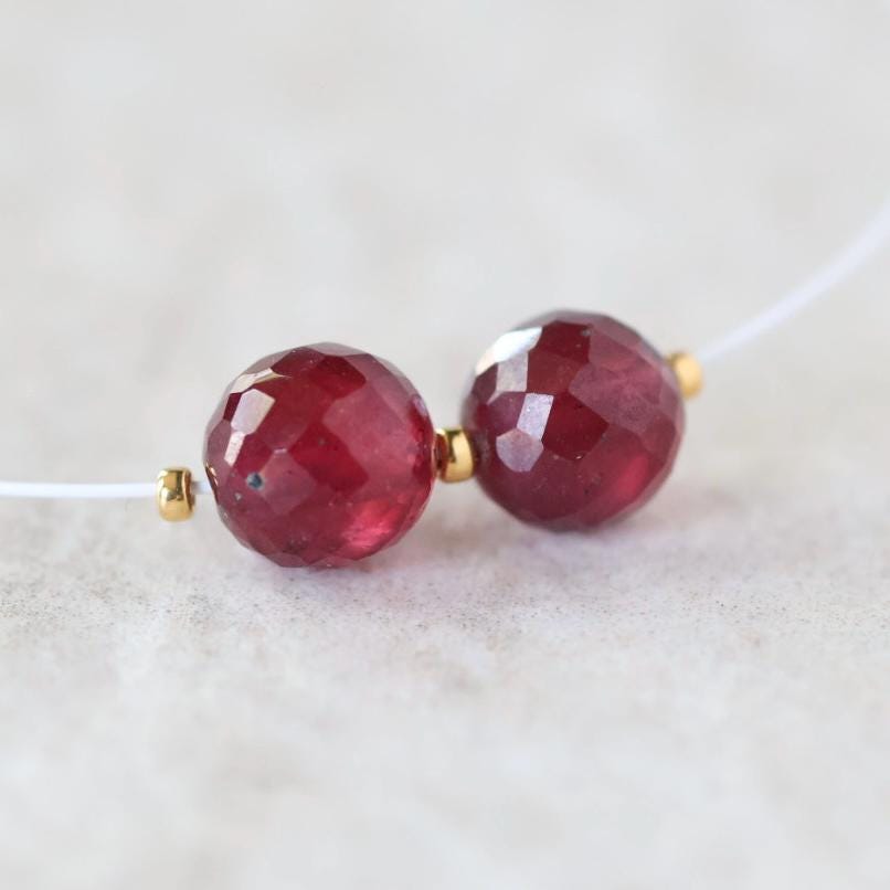 6mm Natural Madagascar Ruby Beads Faceted Round Raw Ruby Gemstone for DIY Jewelry Making Earrings Supplies