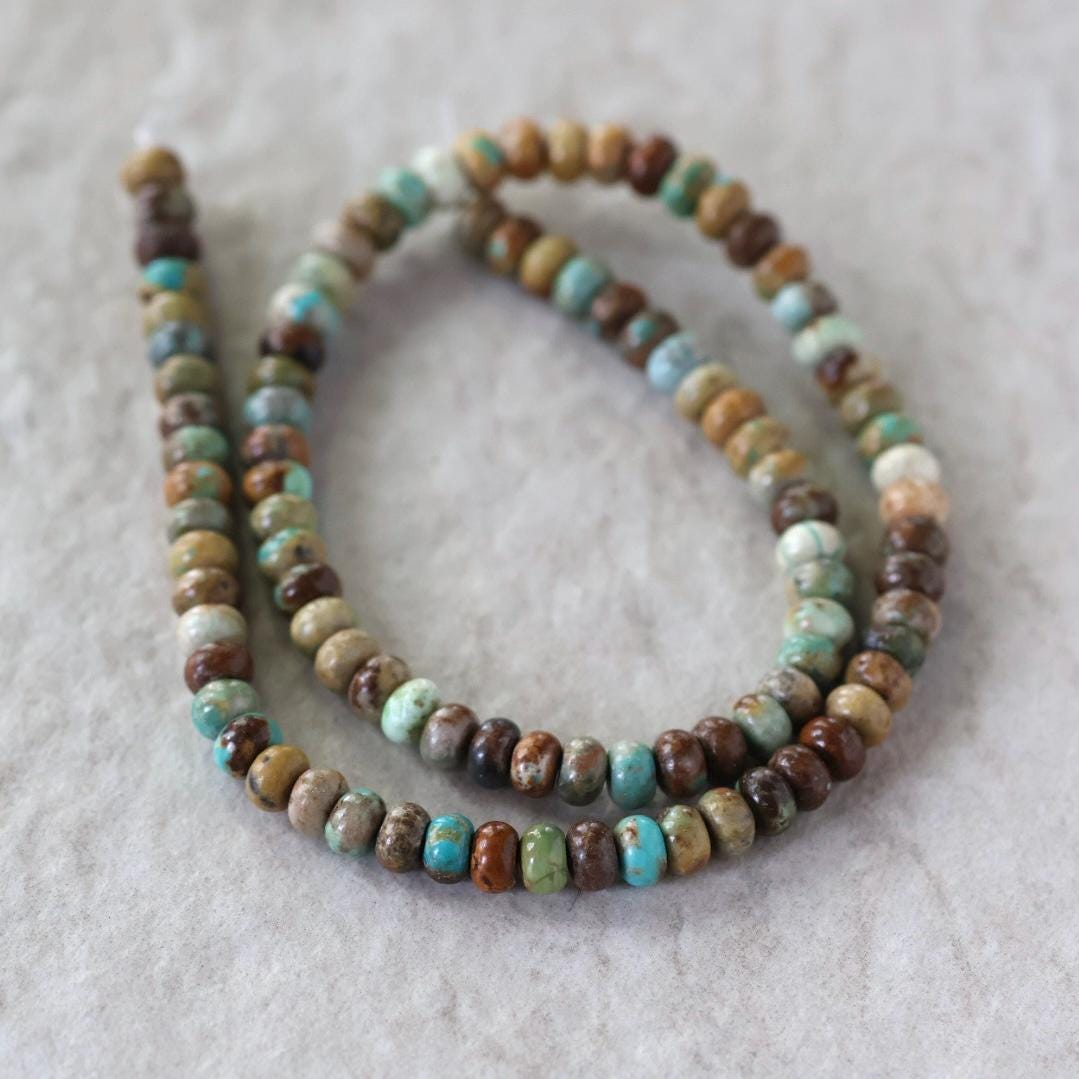 6mm Natural Turquoise Rondelle Beads Smooth 15" Blue Green Brown Genuine Turquoise Gemstone for DIY Jewelry Making Knot Necklace Supplies