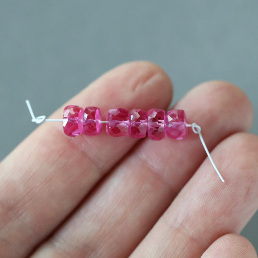 6mm Pink Padparadscha Sapphire Beads Rondelle 6 PCs Faceted Genuine Gemstone Beads Jewelry Making Gift September Birthstone