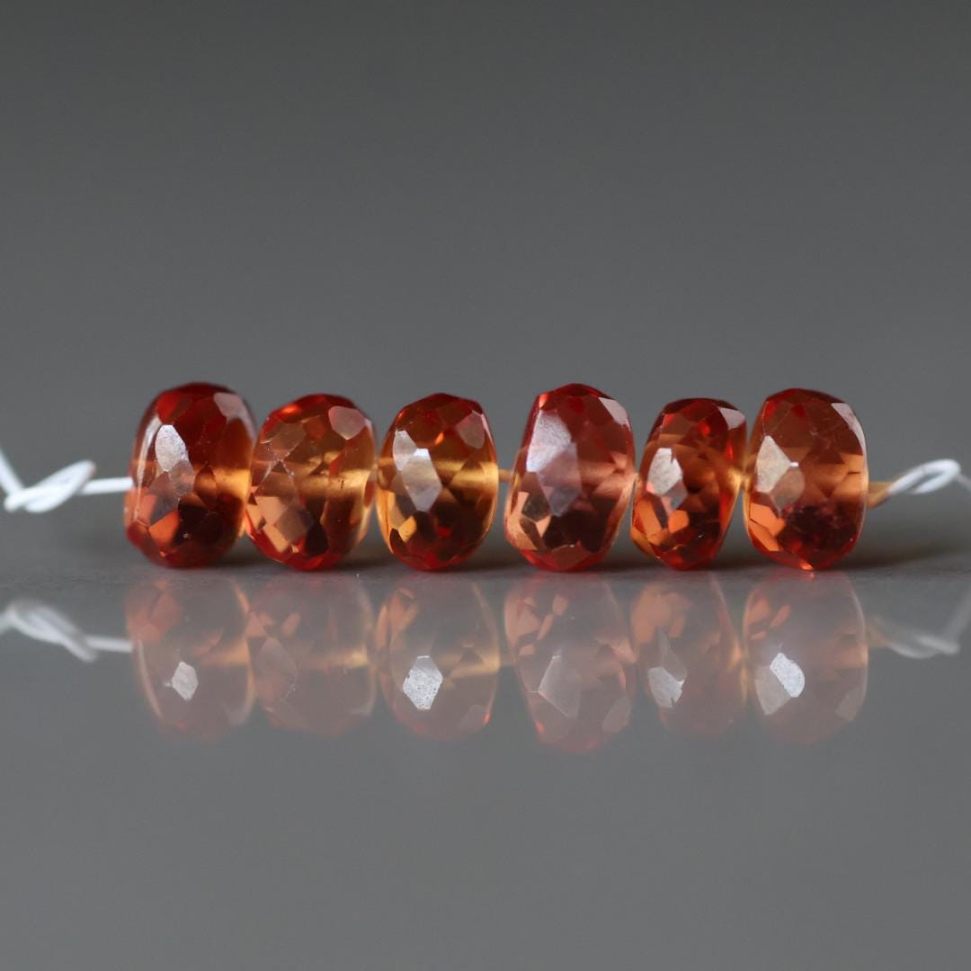 6mm Orange Padparadscha Sapphire Beads Rondelle 6 PCs Faceted Genuine Gemstone Beads Jewelry Making Gift September Birthstone