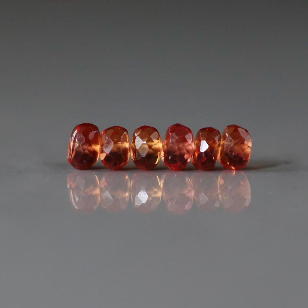 6mm Orange Padparadscha Sapphire Beads Rondelle 6 PCs Faceted Genuine Gemstone Beads Jewelry Making Gift September Birthstone