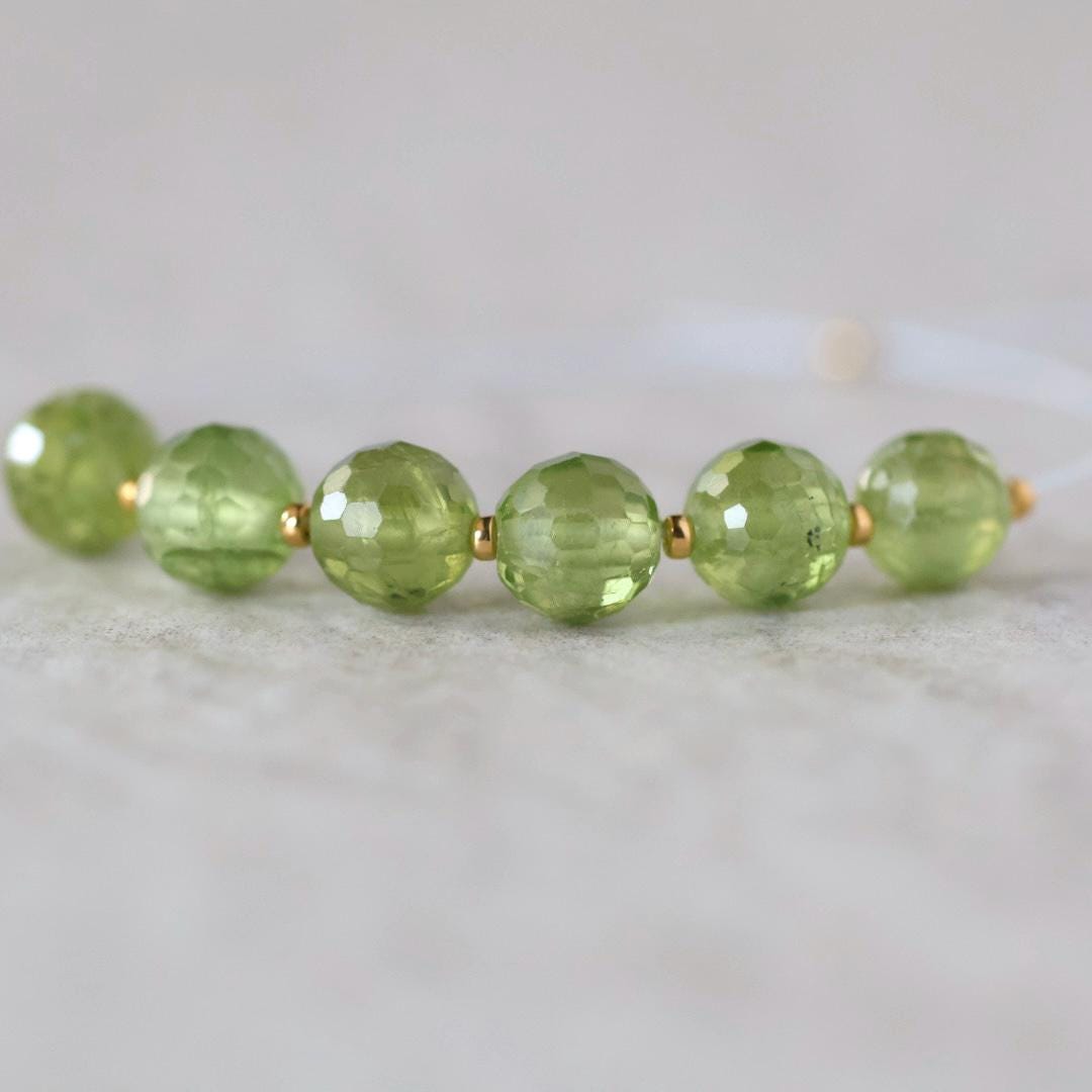 6mm Peridot Round Faceted Beads 6 Pcs Natural Green Gemstone for DIY Jewelry Making