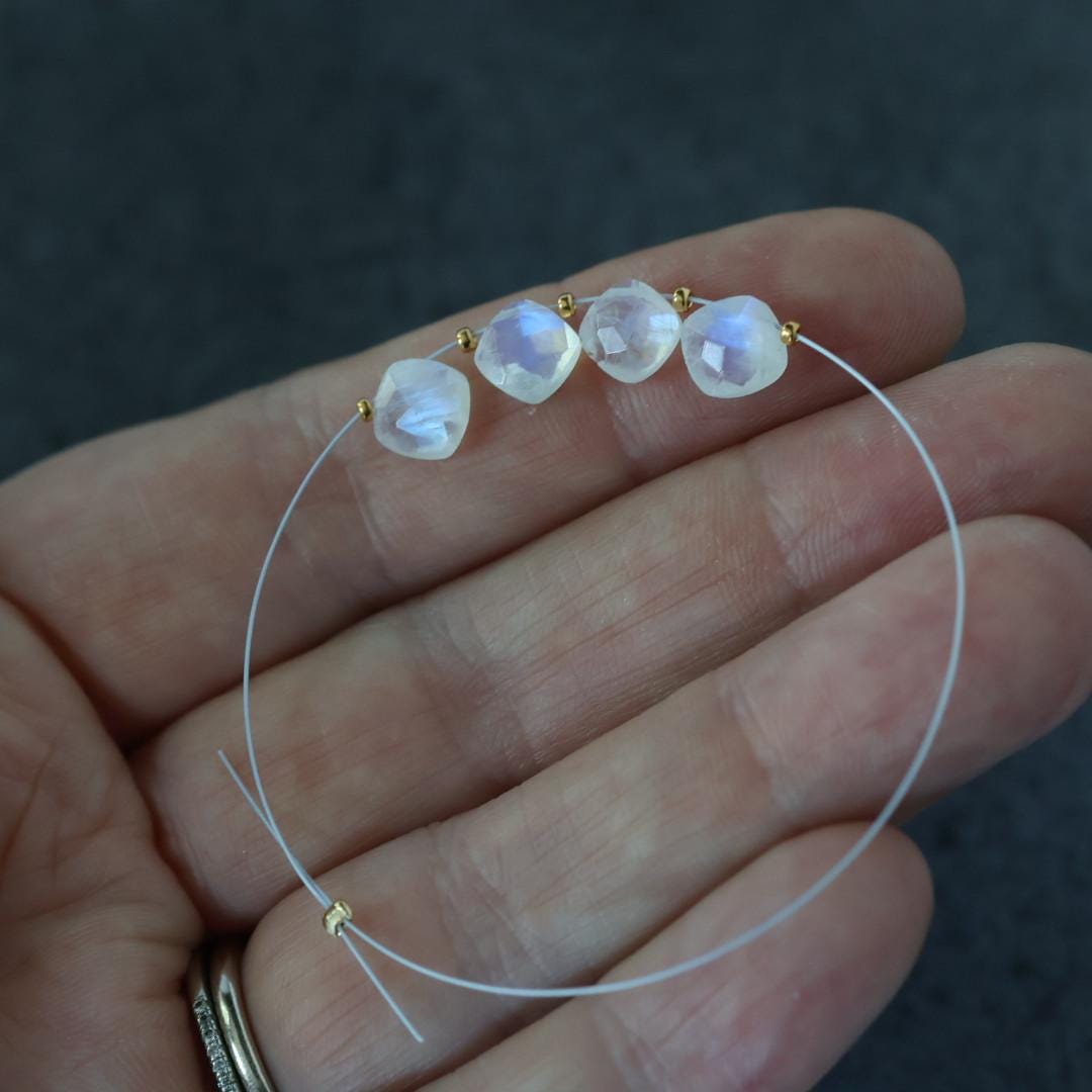 6mm Rainbow Moonstone Square Beads - Faceted Briolette Natural Gemstone 4 Pcs