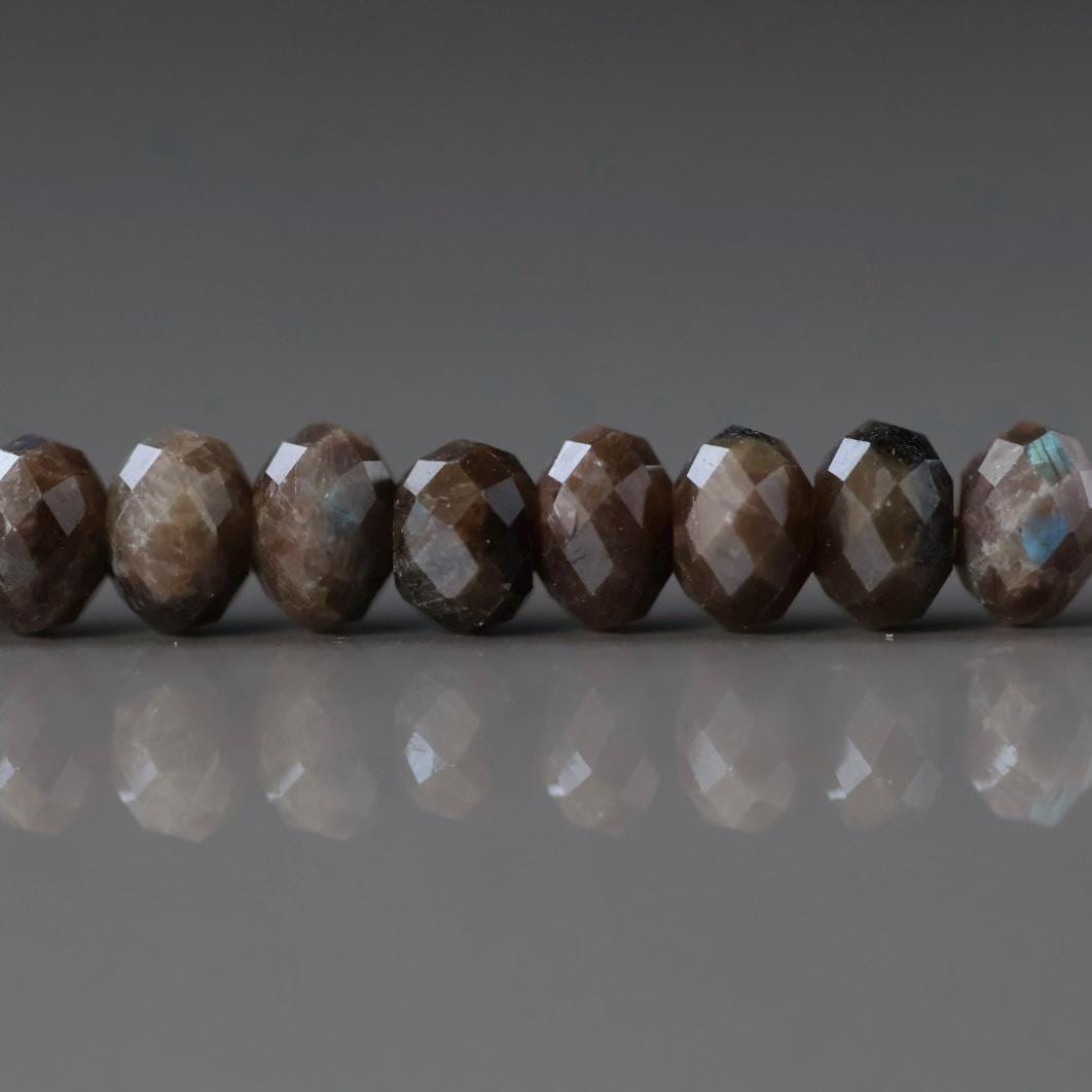 6mm Rare Brown Labradorite Beads - Faceted Rondelle Natural Gemstone 15" Strand