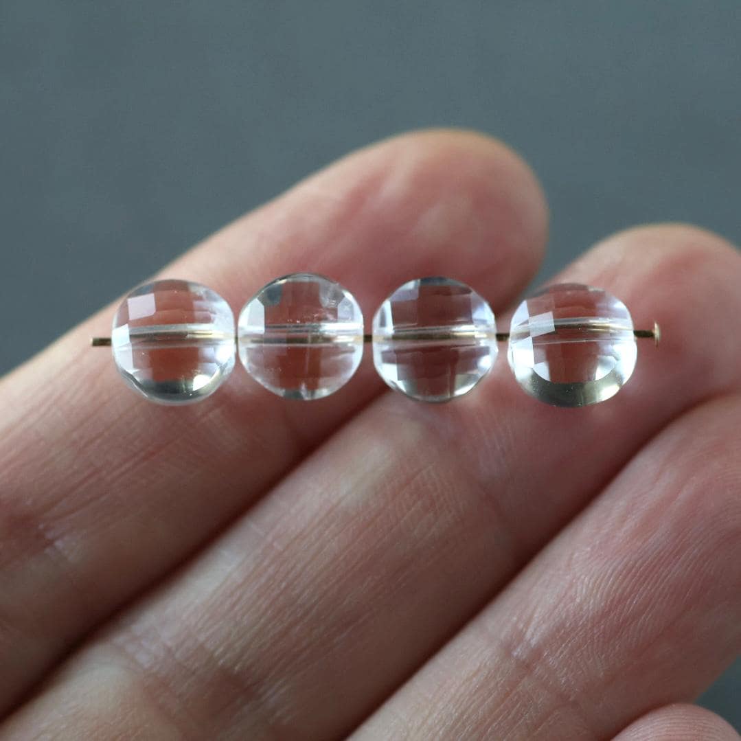 6mm Rock Quartz Beads - Faceted Coin Natural Gemstone 4 Pcs