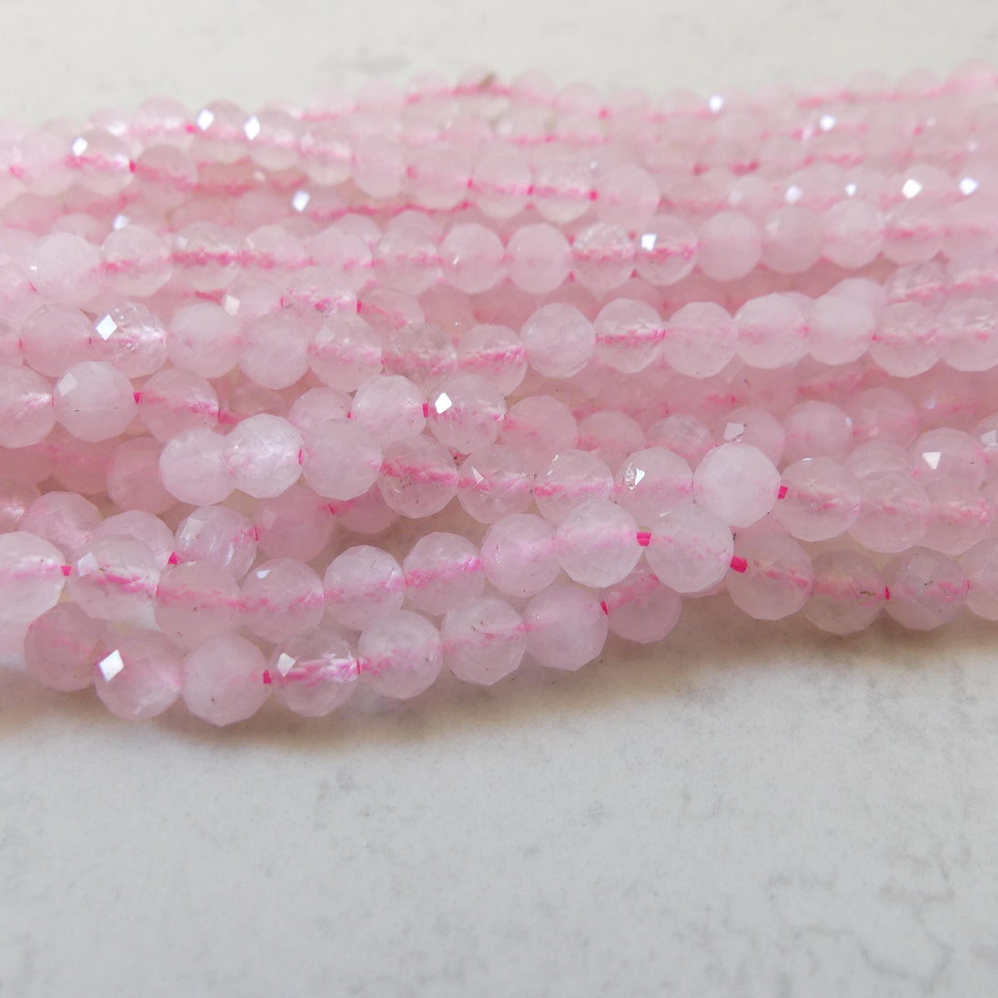 6mm Rose Quartz Faceted Beads 7.5" Half Strand Pale Pink Genuine Gemstone Beads for Jewelry Making Beading Craft Gift Beads