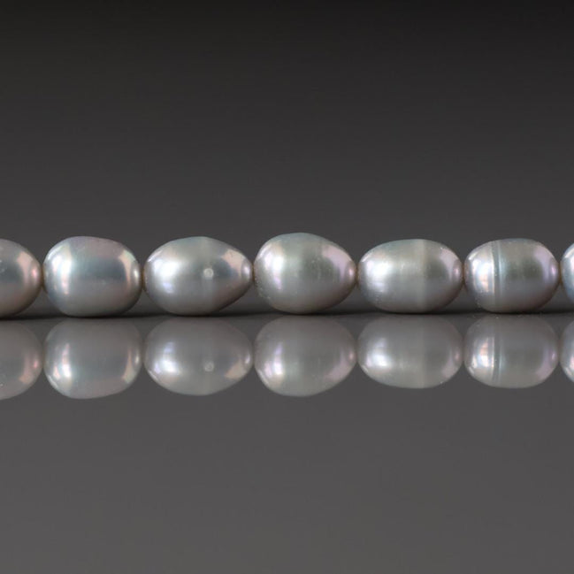 6mm Silver Gray Freshwater Pearl Beads Rice Shape Pearls Baroque 6.5" Beads Beading Crafter Gift June Birthstone DIY Jewelry