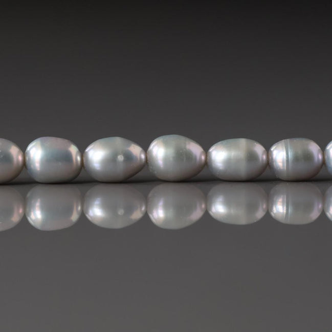 6mm Silver Gray Freshwater Pearl Beads - Rice Natural Gemstone 6.5" Strand