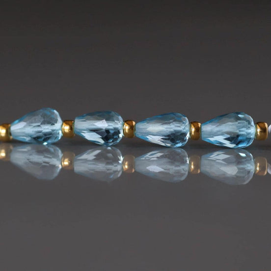 Natural Swiss Blue Topaz Faceted Teardrop Beads Oval 6x4mm 4 Pcs Sparkly Gemstone Beads December Birthstone DIY Jewelry