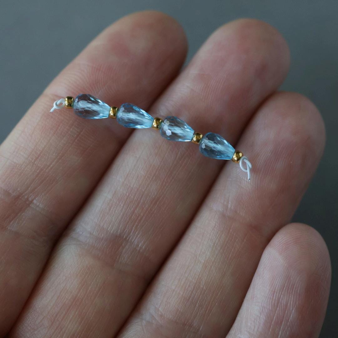 Natural Swiss Blue Topaz Faceted Teardrop Beads Oval 6x4mm 4 Pcs Sparkly Gemstone Beads December Birthstone DIY Jewelry