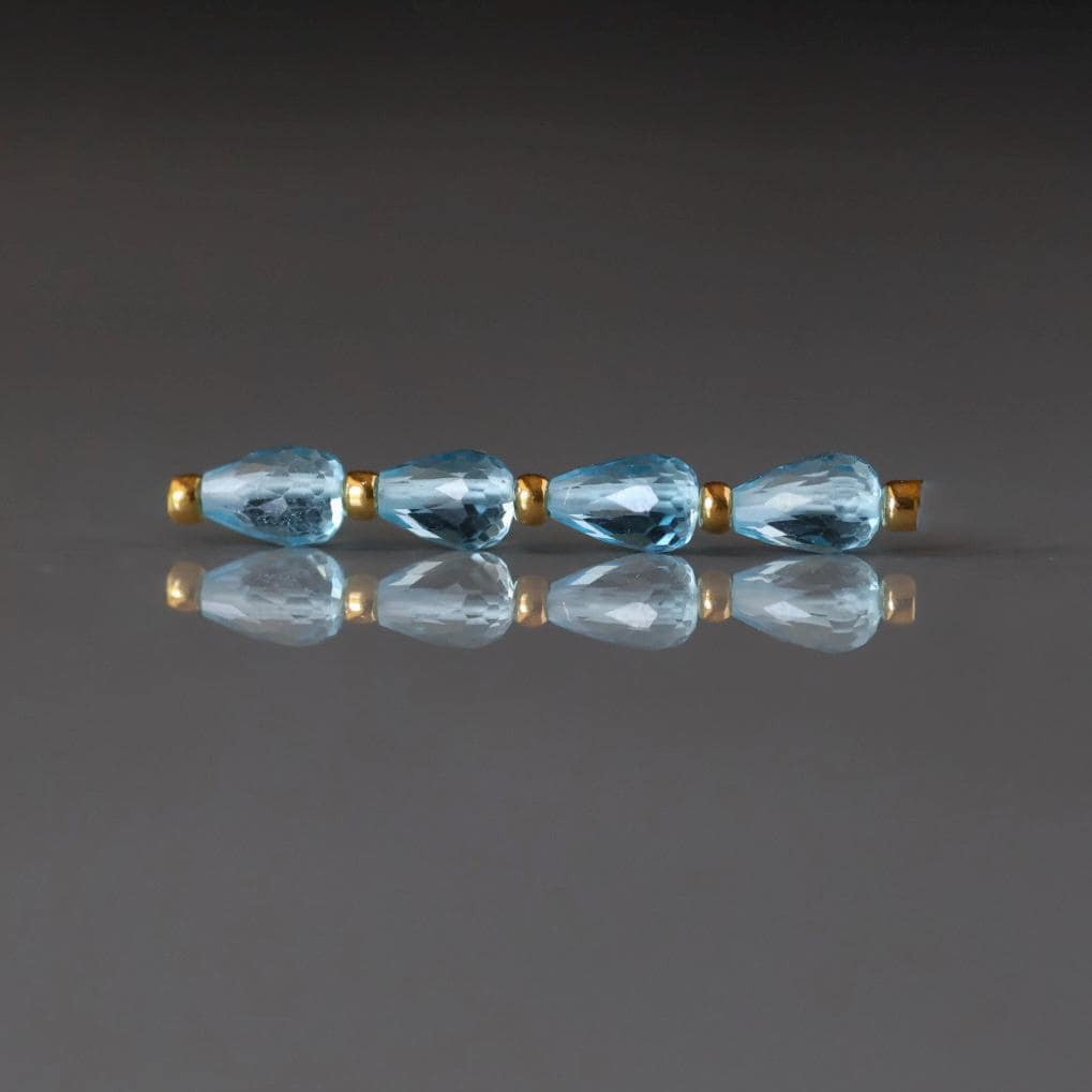 Natural Swiss Blue Topaz Faceted Teardrop Beads Oval 6x4mm 4 Pcs Sparkly Gemstone Beads December Birthstone DIY Jewelry