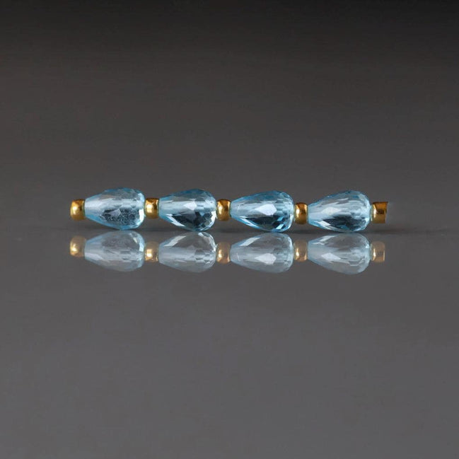 Natural Swiss Blue Topaz Faceted Teardrop Beads Oval 6x4mm 4 Pcs Sparkly Gemstone Beads December Birthstone DIY Jewelry