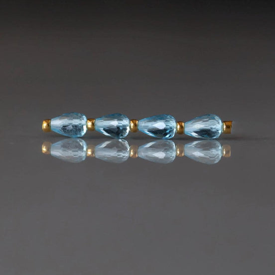 Natural Swiss Blue Topaz Faceted Teardrop Beads Oval 6x4mm 4 Pcs Sparkly Gemstone Beads December Birthstone DIY Jewelry