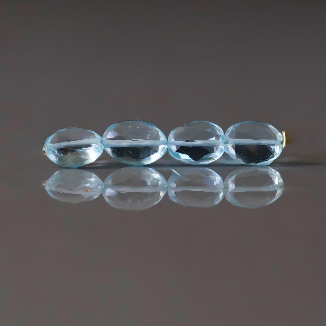 Natural Sky Blue Topaz Oval Beads Faceted 6x9mm 4 Pcs Sparkly Gemstone Beads December Birthstone DIY Jewelry