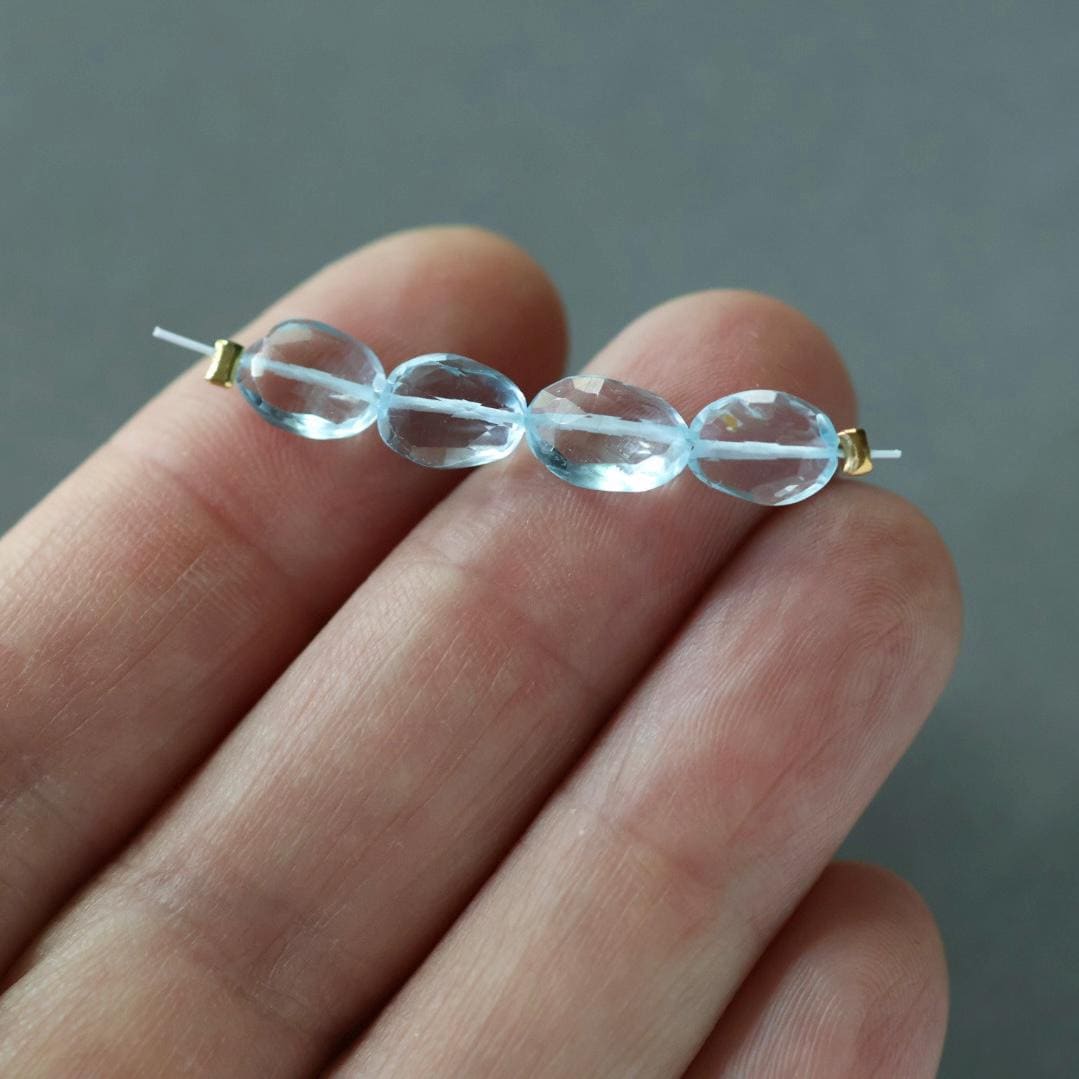 Natural Sky Blue Topaz Oval Beads Faceted 6x9mm 4 Pcs Sparkly Gemstone Beads December Birthstone DIY Jewelry