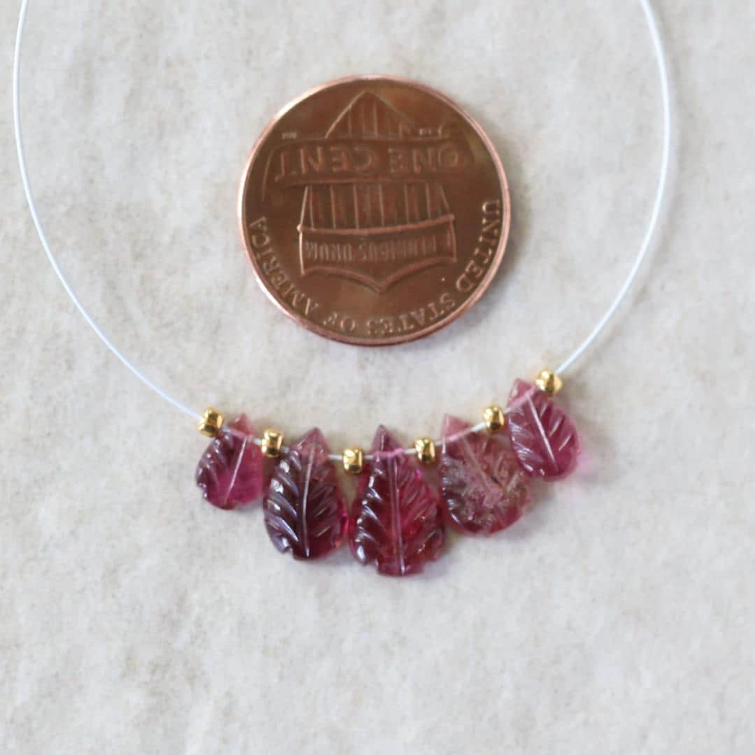 7-10mm Pink Tourmaline Carved Beads Leaf Briolettes 5 PCs Natural Gemstone for DIY Jewelry Making Supplies Earrings