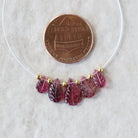 7-10mm Pink Tourmaline Carved Beads Leaf Briolettes 5 PCs Natural Gemstone for DIY Jewelry Making Supplies Earrings