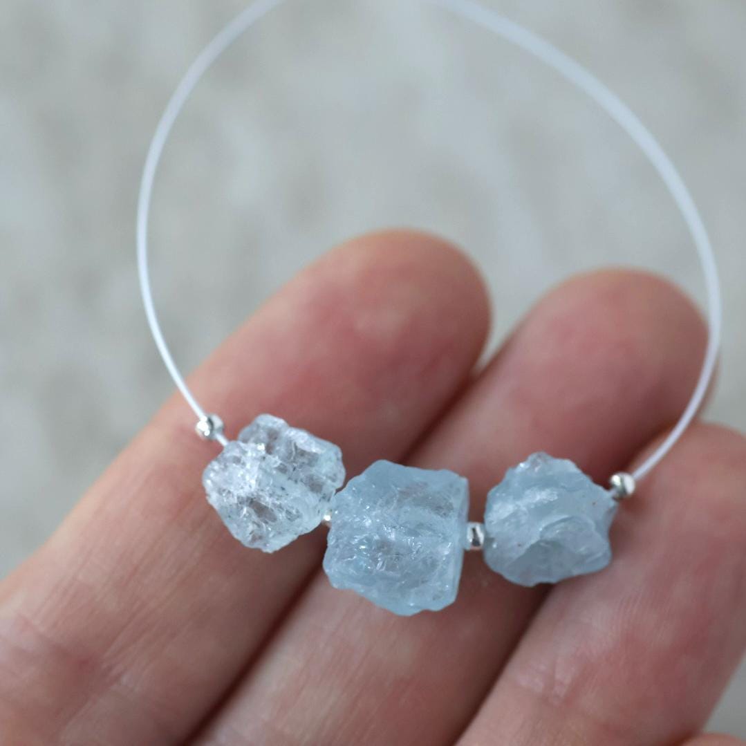 7-9mm Natural Aquamarine Raw Nugget Beads 3 Pieces Freeform Chunks Rough Gemstone for DIY Jewelry Making