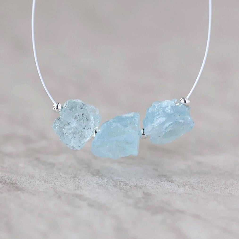 7-9mm Natural Aquamarine Raw Nugget Beads 3 Pieces Freeform Chunks Rough Gemstone for DIY Jewelry Making