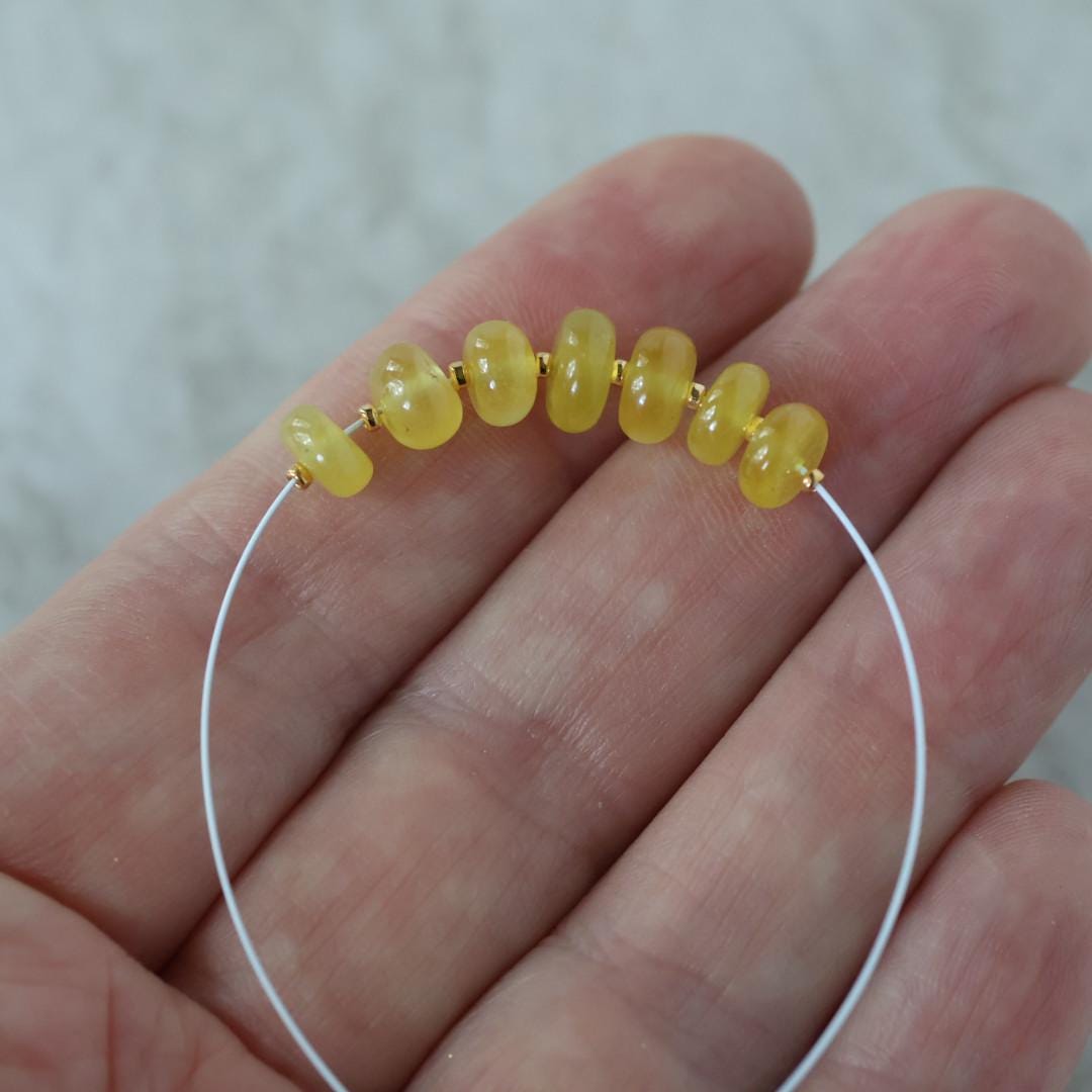 7mm 6mm Natural Yellow Sapphire Beads Smooth Rondelle 7 PCs Genuine Gemstone for DIY Jewelry Making Supplies