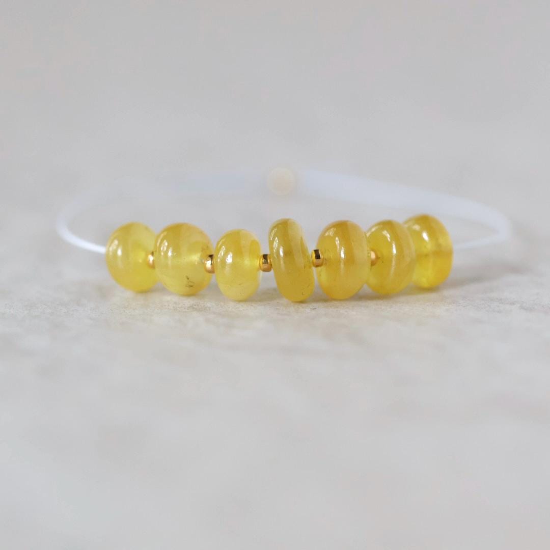 7mm 6mm Natural Yellow Sapphire Beads Smooth Rondelle 7 PCs Genuine Gemstone for DIY Jewelry Making Supplies