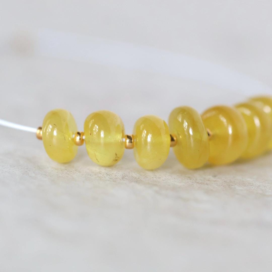 7mm 6mm Natural Yellow Sapphire Beads Smooth Rondelle 7 PCs Genuine Gemstone for DIY Jewelry Making Supplies