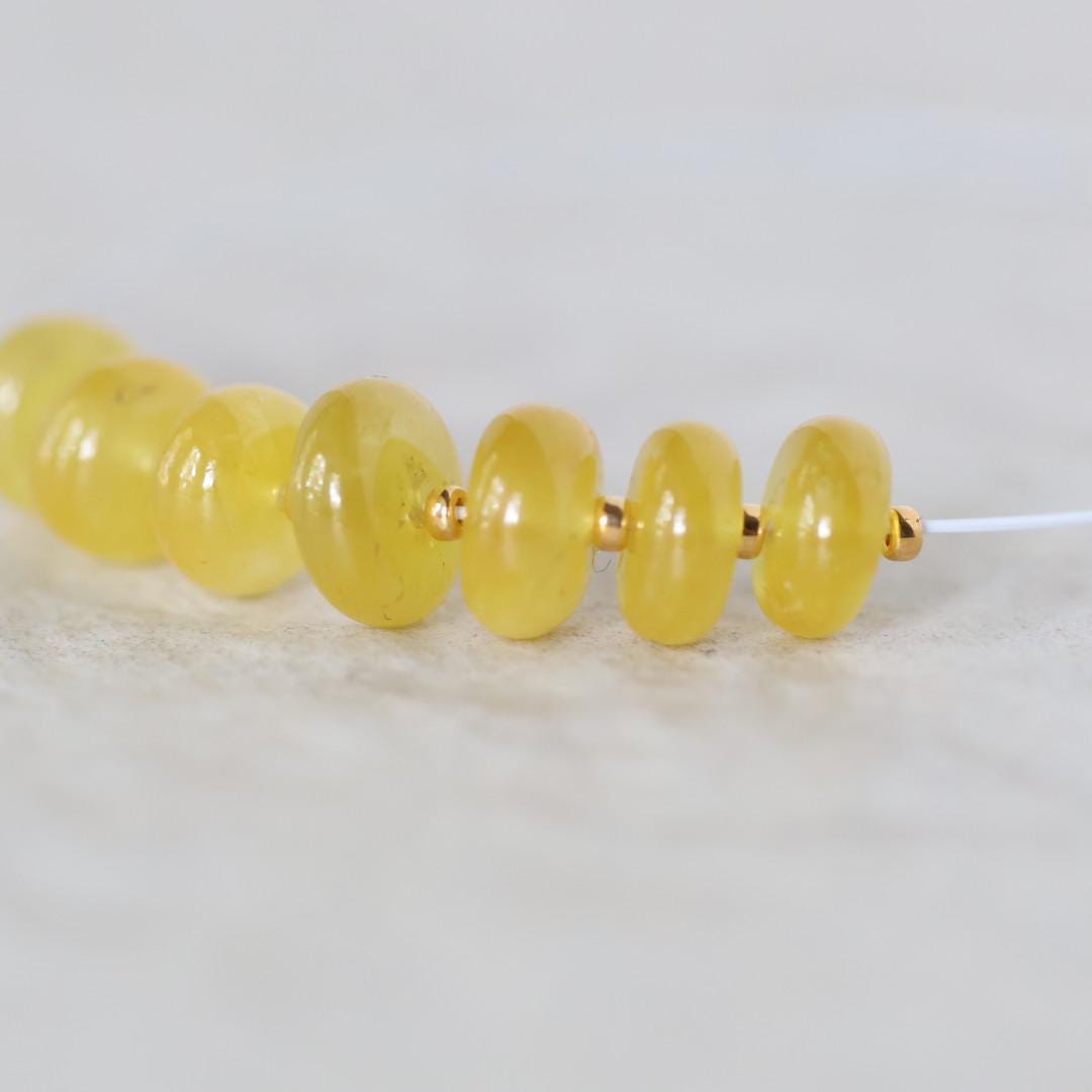 7mm 6mm Natural Yellow Sapphire Beads Smooth Rondelle 7 PCs Genuine Gemstone for DIY Jewelry Making Supplies